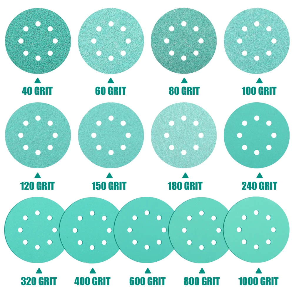 XCAN 10pcs 125mm Sanding Discs 60-1000 Grit Hook and Loop Sandpaper Pads  8 Hole Sanding Paper Abrasive Disc Polishing Tools