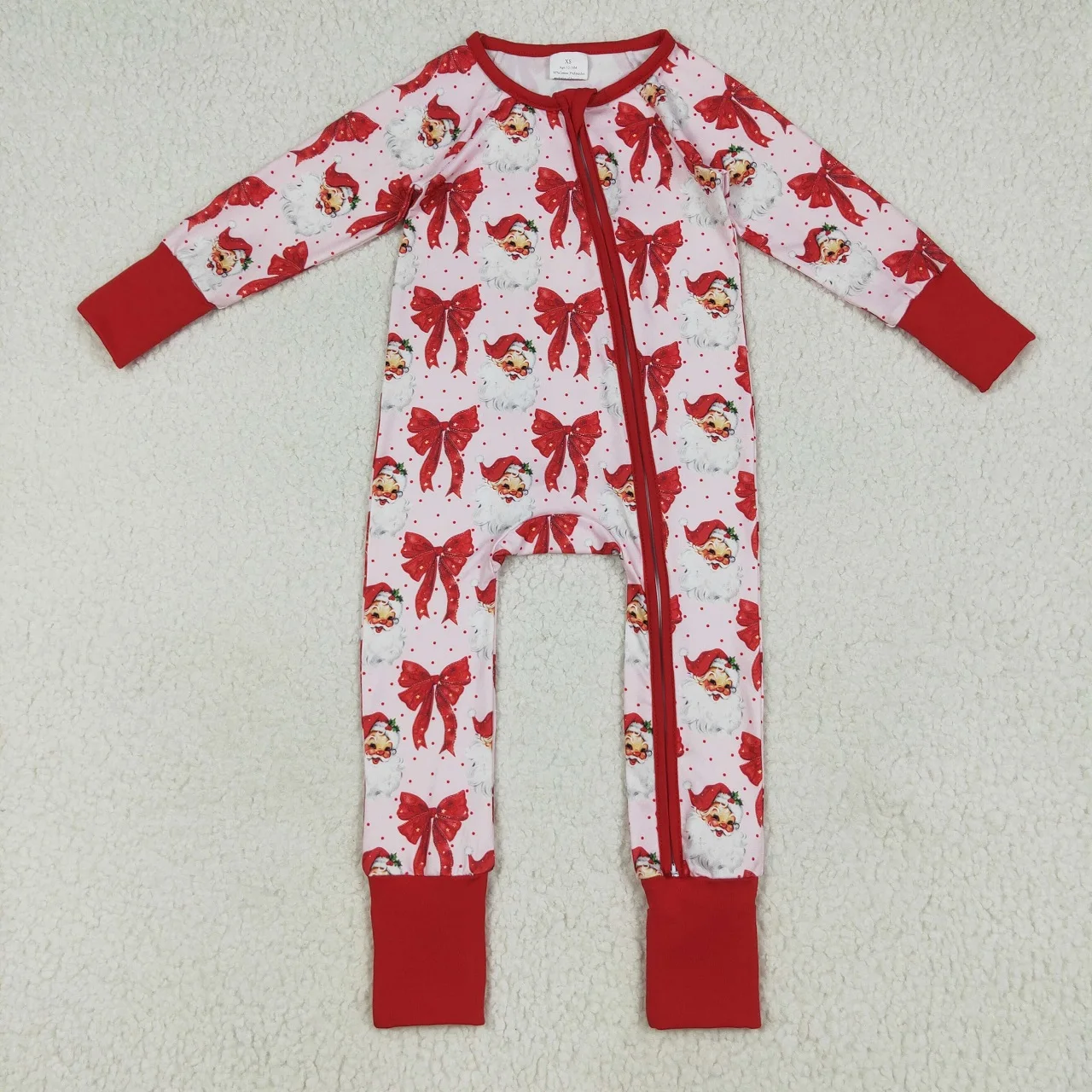 

Wholesale Kids Infant Christmas Zipper Clothing Children Long Sleeves Baby Girl Jumpsuit Newborn Toddler Red Bows Romper LR2223