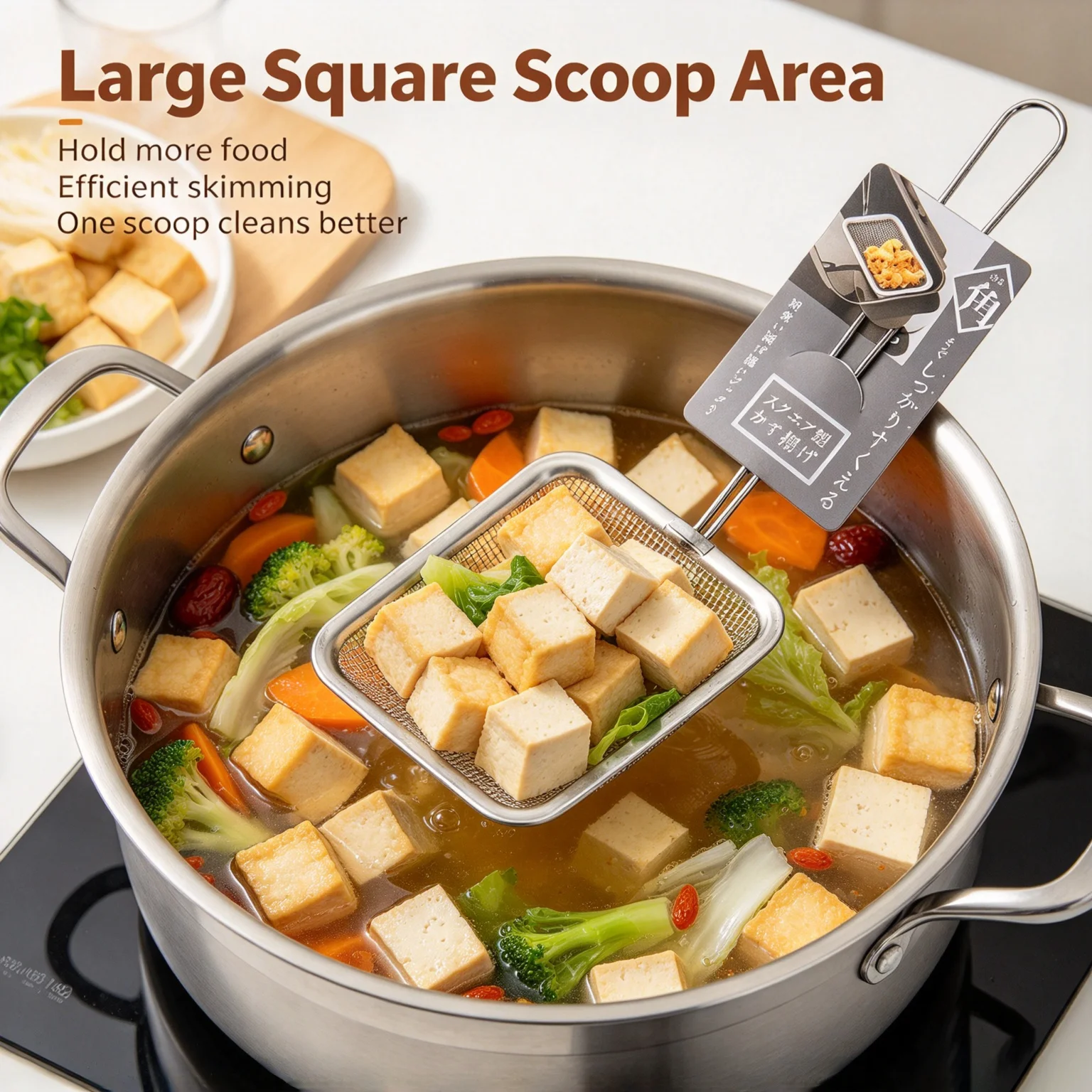 Stainless Steel Hot Pot Skimmer Square Mesh Thickened Steel For Home Hot Pot Large Capacity Quick Drain