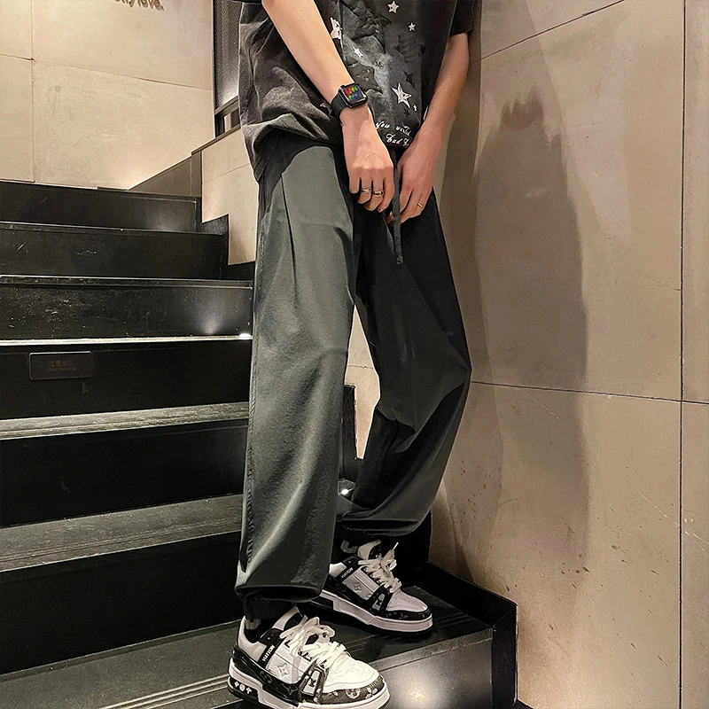 Men's Clothing Spring Autumn Solid Color Elastic High Waist Pockets Drawstring Casual Trousers Bloomers Harem Cargo Pants