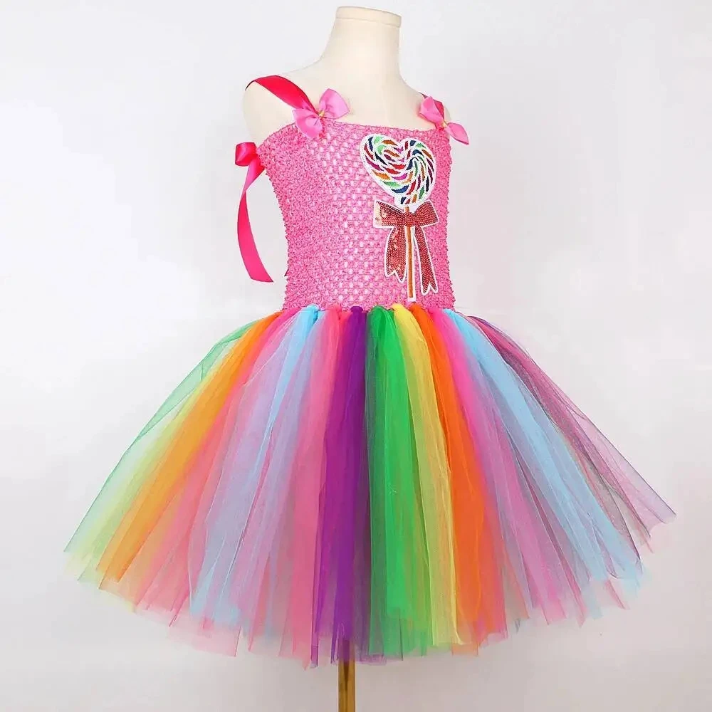 فستان توتو مصاصات قوس قزح للفتيات الصغيرات أزياء كاندي لولي الأميرة للأطفال الصغار أزياء كرنفال عيد الميلاد مع قوس شعر