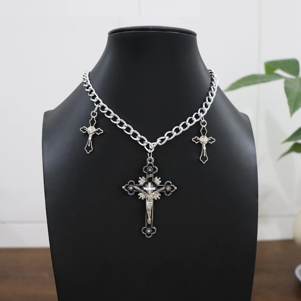 1 Piece Alloy Cross Necklace Chao Men y2k Diablo Pendant Collar Sweet Cool Girl Necklace Punk Cross Necklace