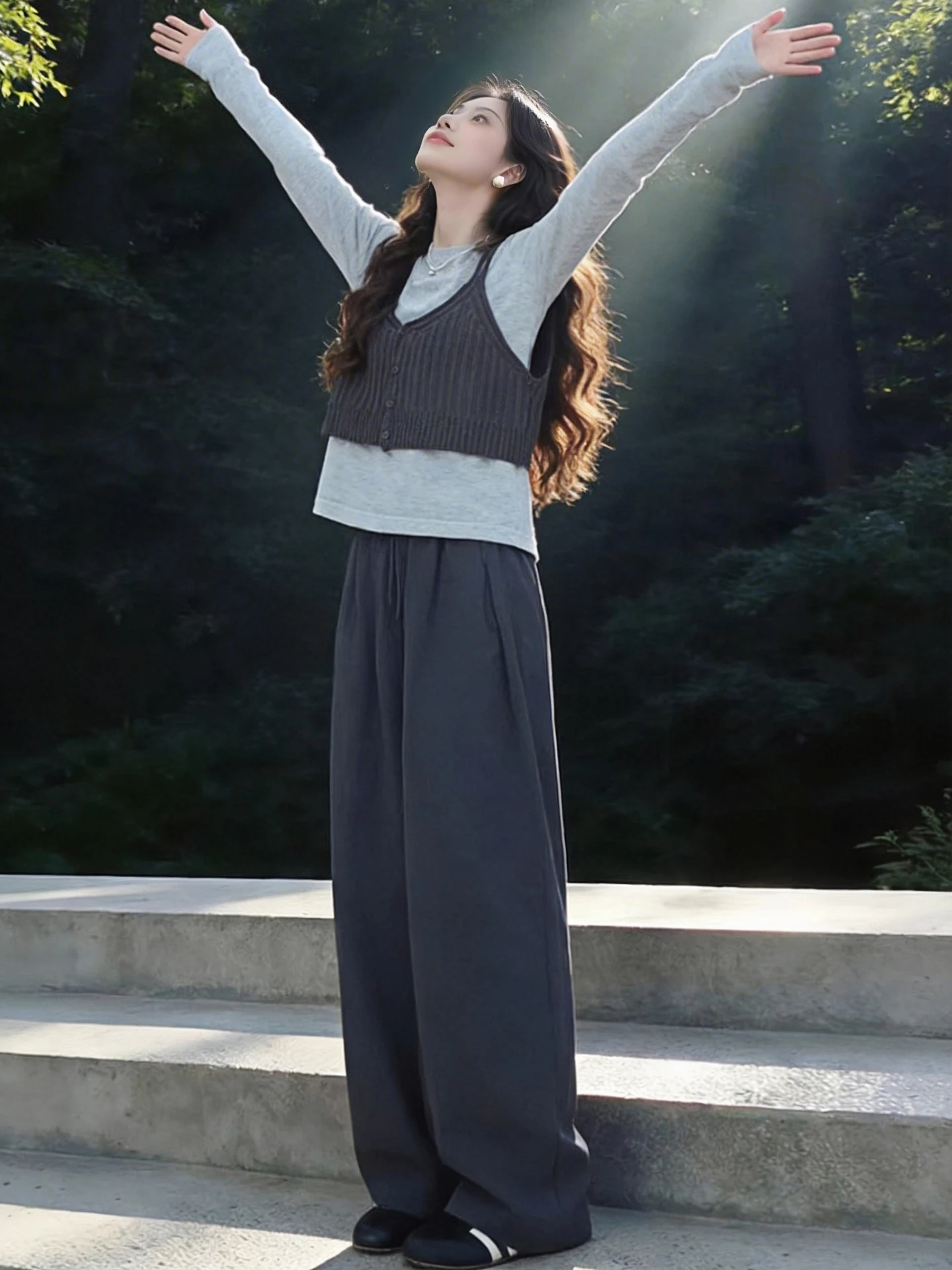 

Stunning Spring Autumn Women's Fashion Set High Waist Wide Leg Pants Vest Top Three Piece Set Elegant Commute Style Casual Wear