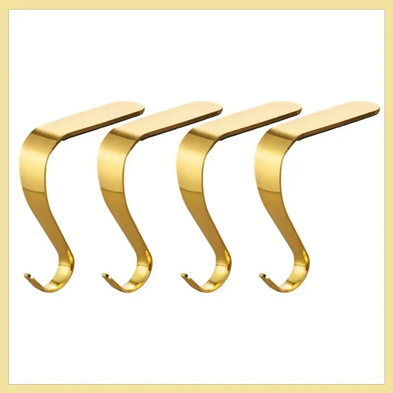 TTKK-크리스마스 스타킹 홀더 크리스마스 벽난로 걸이 후크 휴일 맨틀 화환 클립 금속 그립 4개 세트(골드) 내구성