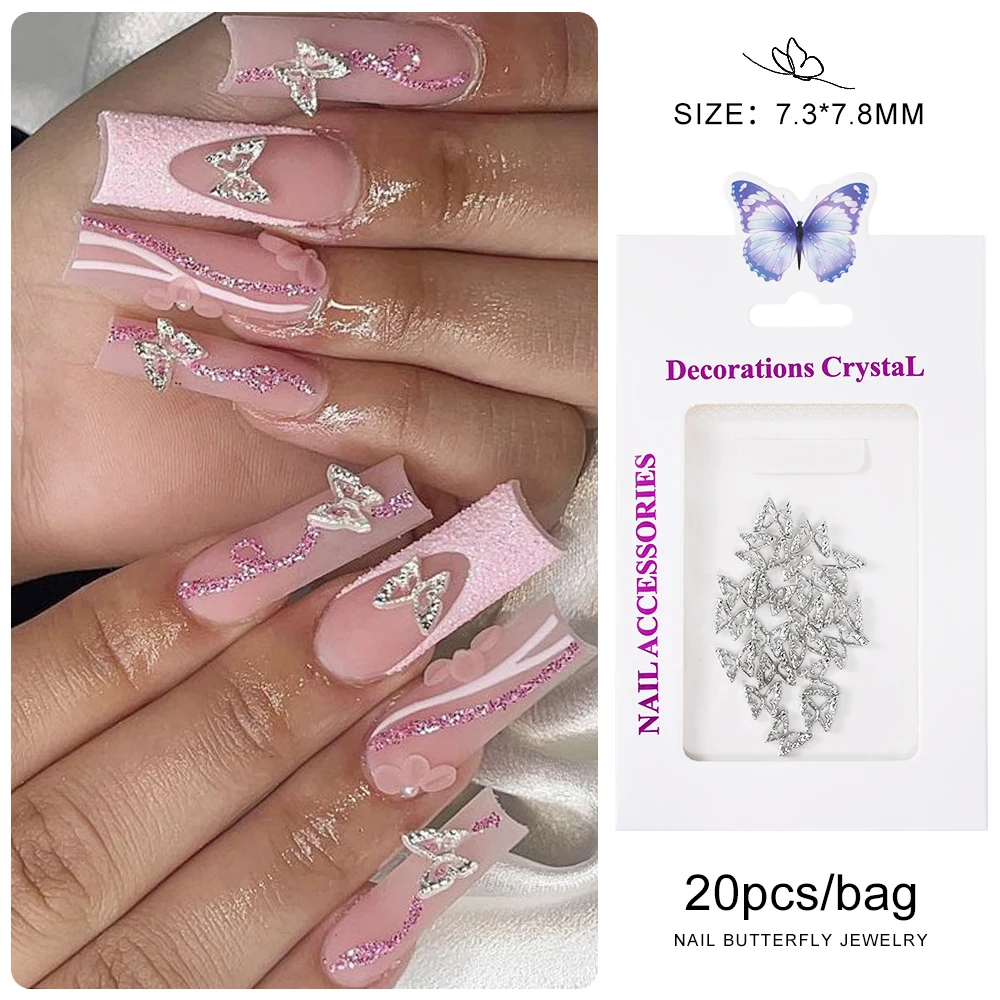 20 stücke 3D Exquisite Hohl Schmetterling Strass Nagel Charms Luxus Gold/Silber Diamant Flügel Schmuck Nagel Dekoration Zubehör – Detail 10