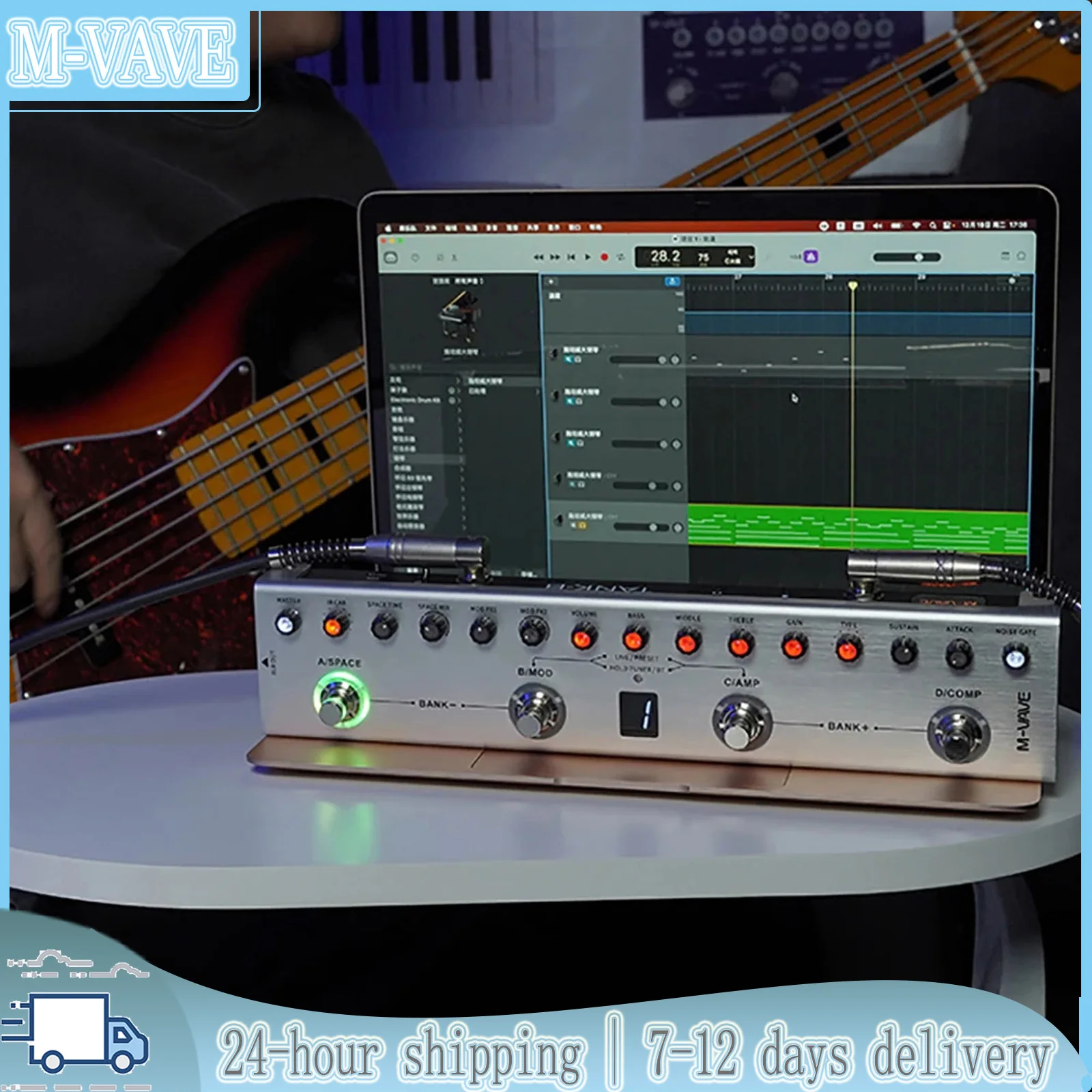 

M-VAVE Tank-B Bass Guitar Multi-Effect Pedal 36 Presets 9 Preamp Slots 8 IR Cab Slots 3 Modulation/Reverb/Delay Rechargeable