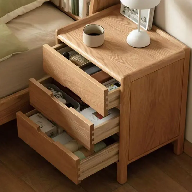 Modern Solid Wooden Nightstand with Two Drawers Durable Apartment Bedroom Storage Furniture for Hotels