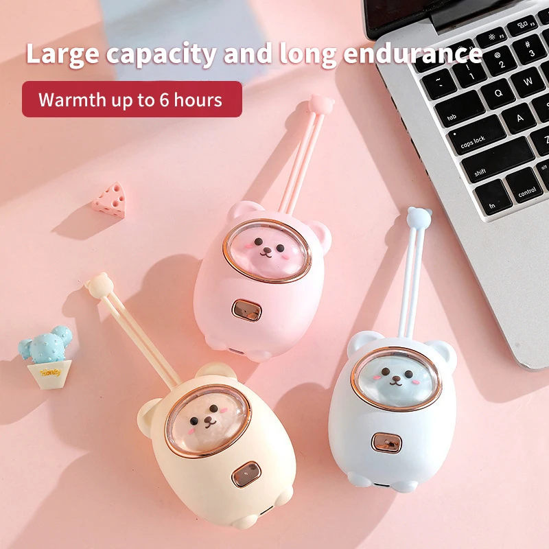 Rechargeable Hand Warmer Small Mini Bear Portable USB Cute Baby Warmer In 2400mAh Battery Fast Heating RGB Light Heating Pad