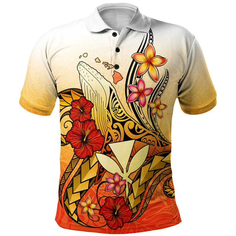 Hawaiian Whales Pattern Polo Shirt Men's Clothing Vacation Casual Lapel Shirts 3D Print Colorful Flower Trendy Fashion Tee Top