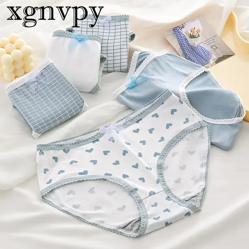 xgnvpy Milk Silk Breathable Mid-waist Underwear Female Sweet Printed Triangle Shorts Student Girl\'s Comfortable Intimate Wear