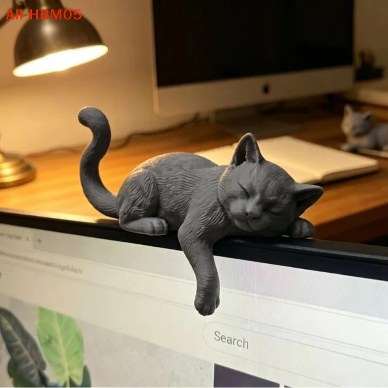 (HB05)1pcs 3D Printed Lazy Cat Monitor Edge Ornament – Desktop Decor, Lover Gift, Creative & Healing
