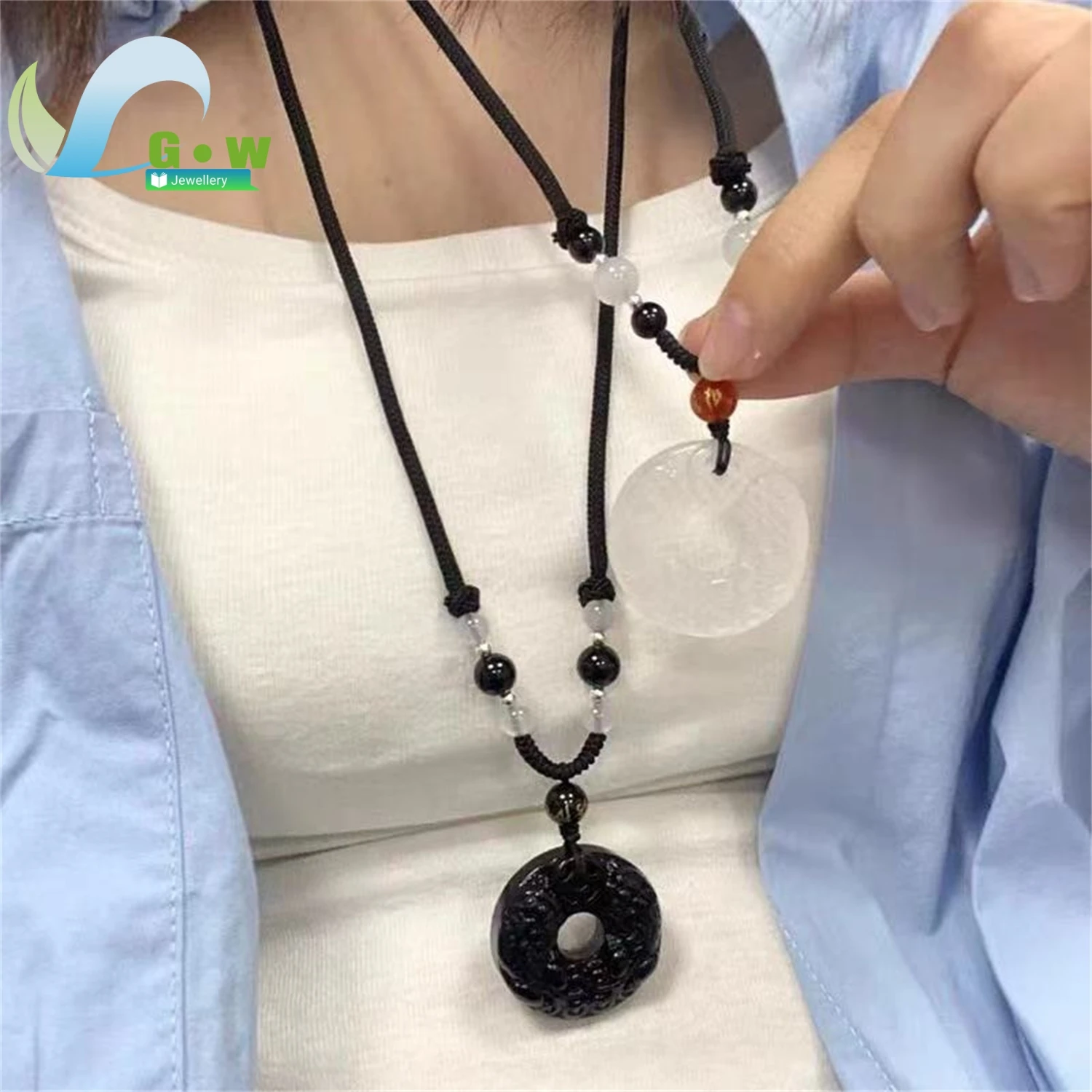Natural White Agate Pixiu Pendant Couple Necklace Black Obsidian Chinese Style Hanging Ornament Unisex Exquisite Jewelry Gift