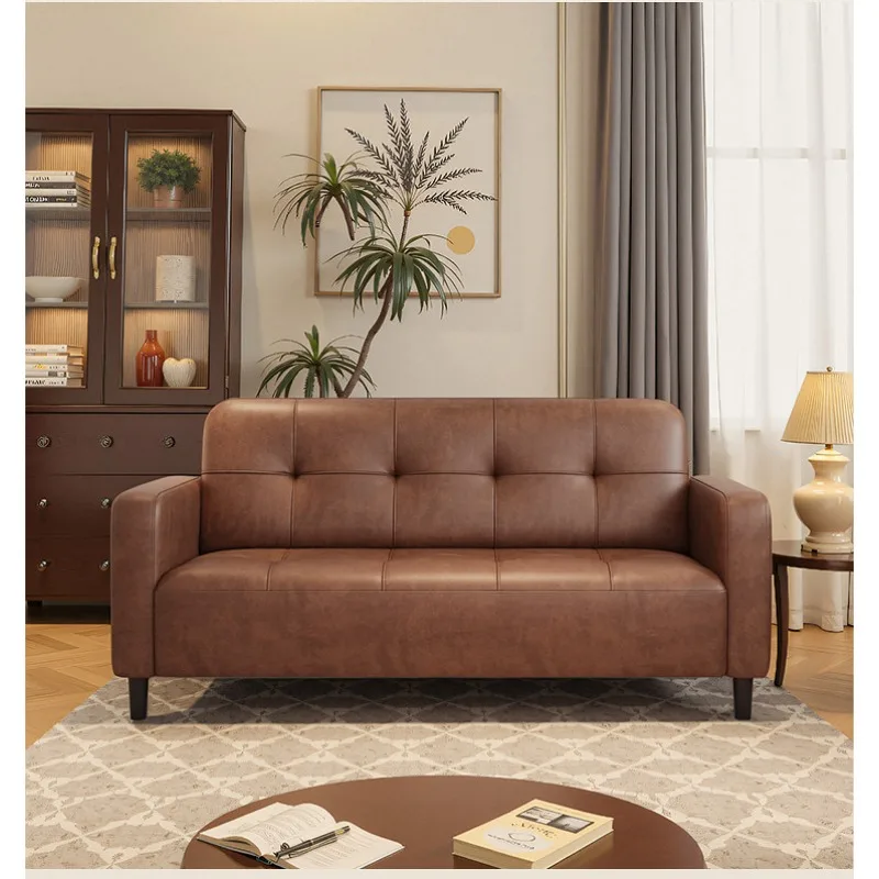 Double small apartment oil wax leather sofa living room 2026 new retro style three cowhide sofa straight row