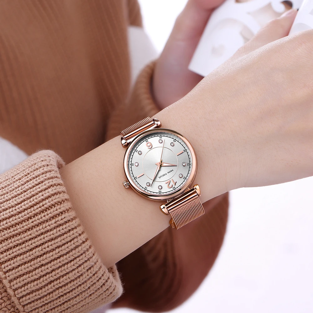 MINI FOCUS 0177 Elegante Damen Quarzuhr Mode Leuchtende Wasserdichte Metallband Casual Uhren für Frau uhren de mujer