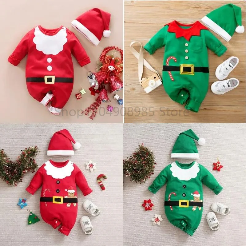 

Cosplay Elf Costume Santa Claus Christmas for Baby Boys Girls Santa Elf Romper Jumpsuit Outfit 0-18M New Year Carnival