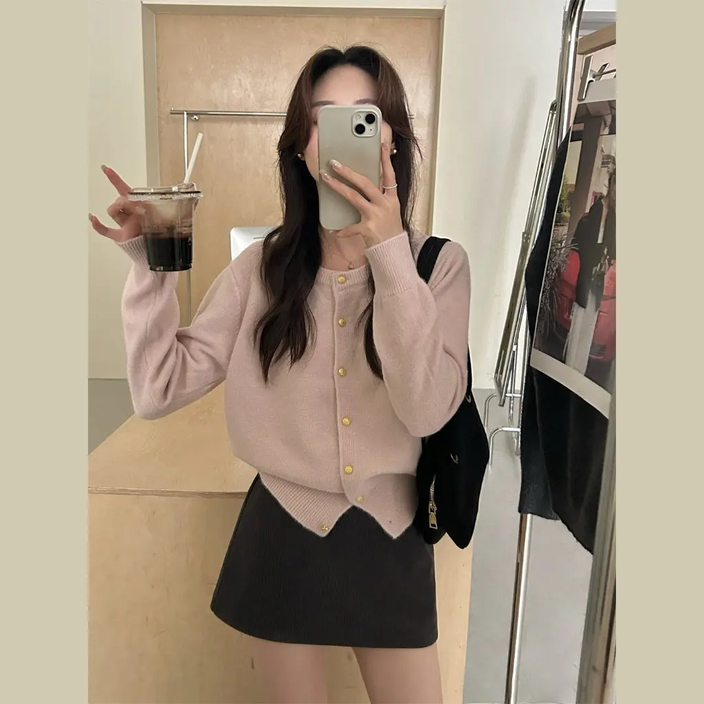 

Женский однобортный вязаный кардиган с круглым вырезом, свитер, зимняя куртка, верхний топ на весну, дропшиппинг