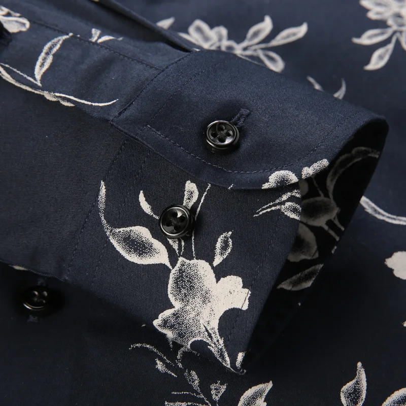 Men Long Sleeve Floral Print Shirt Brand Casual Fashion Button Up Printed Flower Shirts Dress Men Slim Fit Thin Clothing