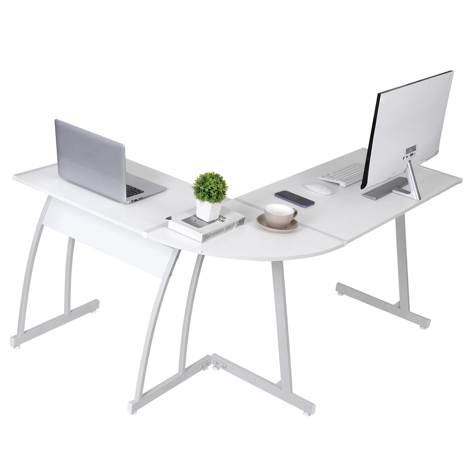 

L Shaped Gaming Desk 58 Inch Corner Computer Table for Laptop Office Workstation White Modern Home Office Furniture with
