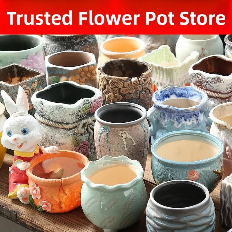 large-diameter-ceramic-potted-plants-creative-coarse-ceramics-succulent-flower-pots-label-attached-vintage-style-flower-pots