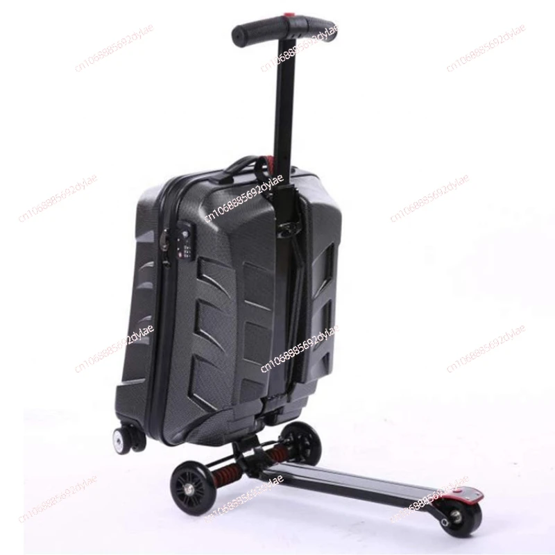 Aluminum Suitcase with Scooter Wheels, 21 Inch Suitcase with Armrest Lock, Skateboard Rolling Luggage