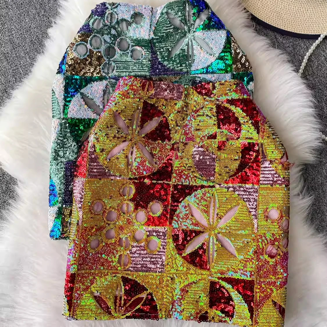 

Fashionable European Sequin Skirts Women Slim Fit Heavy Work Short Skirt