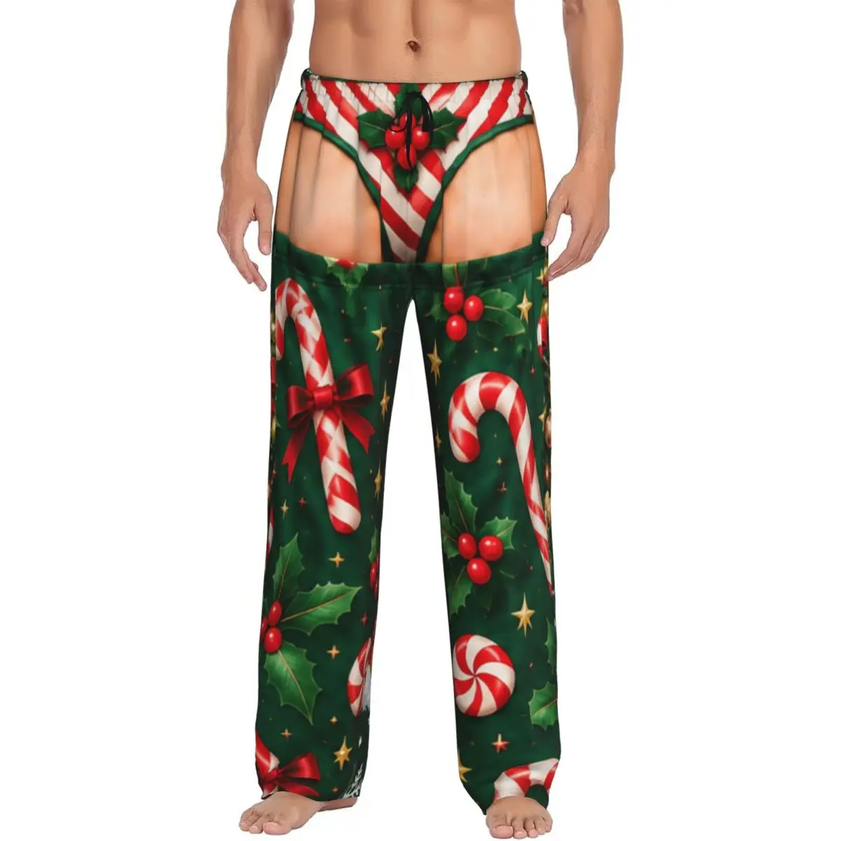 Mens Merry Christmas Santa Claus Snowman Wide Leg Palazzo Lounge Pajama Pants Comfy Loose Sleep Bottoms