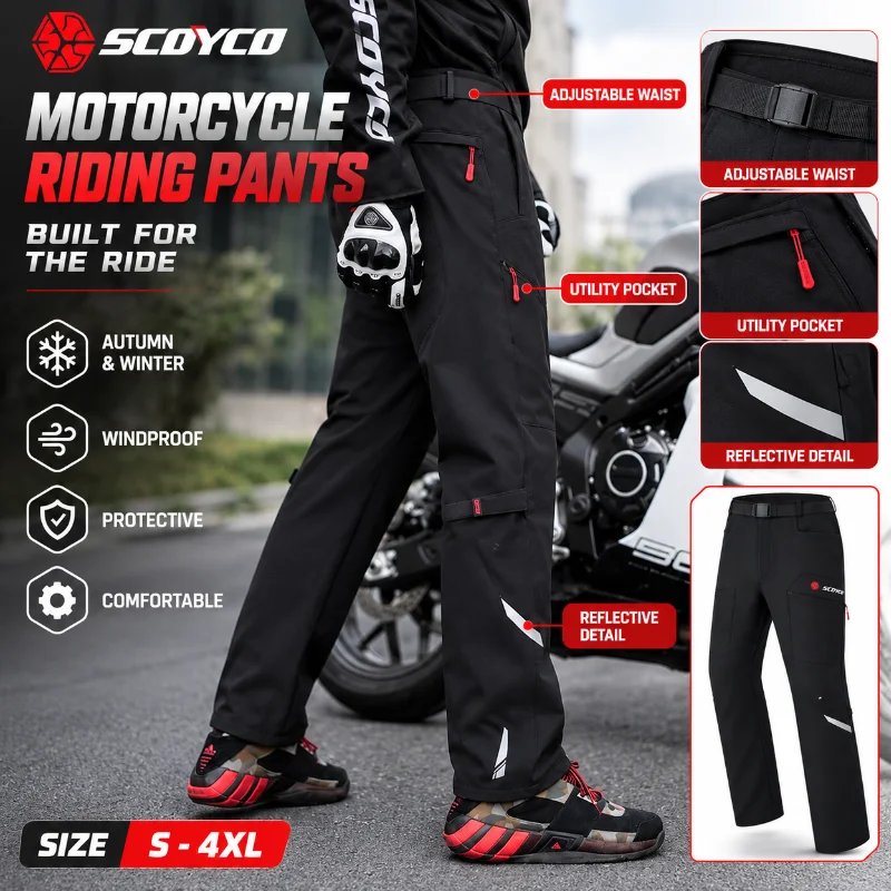 SCOYCO Motorcycle Riding Pants Men Autumn Winter Protective Motorbike Trousers Windproof Outdoor Touring Pants