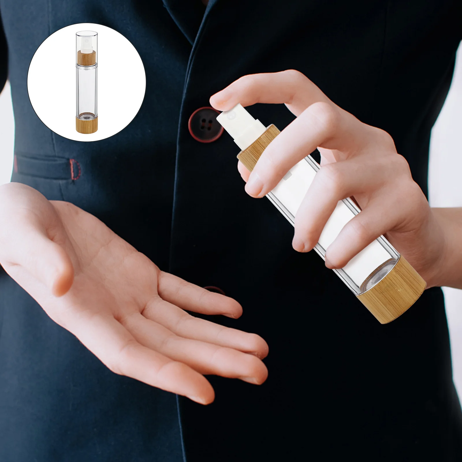 1 szt. Bambusowa butelka podróżna jasnożółta wielokrotnego użytku z rozpylaczem próżniowym do balsamu, podkładu, esencji, na kemping i do użytku na zewnątrz.