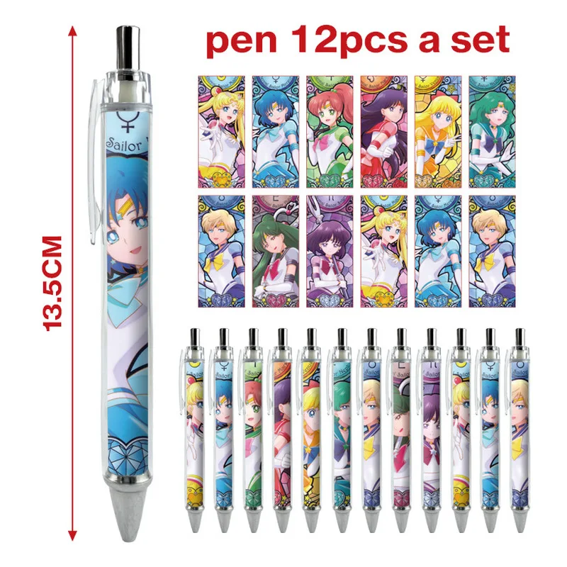 

12pcs Anime Figure Sailor Moon Kawaii Cartoon Peripheral Ballpoint Pen Animation Derivatives Student Stationery Festival Gift