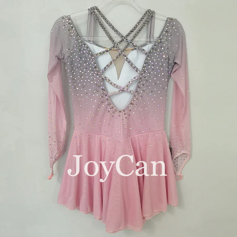 JoyCan Ice Figure  Skating  Dress Girls Pink Spandex Stretchy Competition Dance Wear Customized