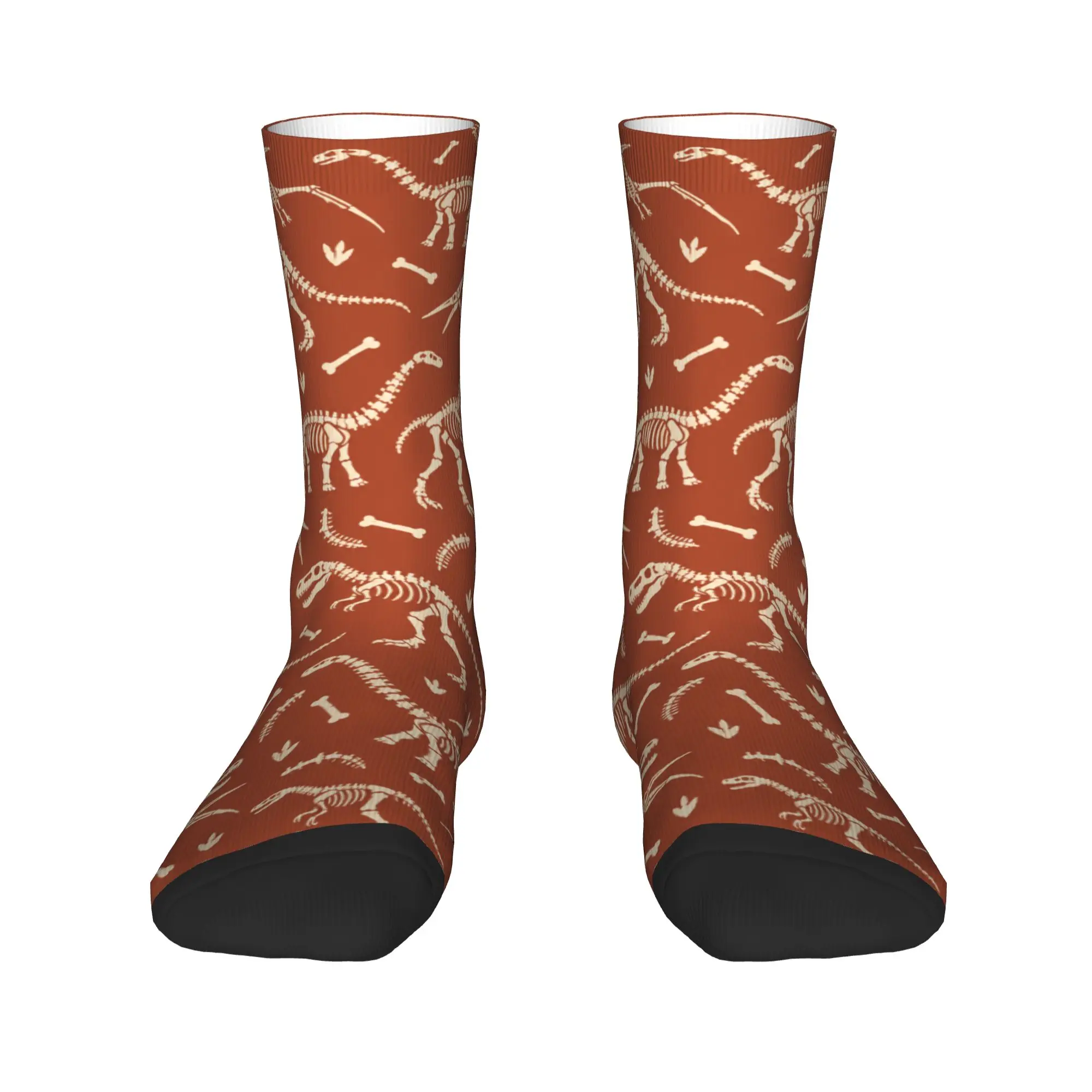 Dinosaur Skeleton Print Socks Autumn Novelty Retro Fossil Pattern Stockings Novelty Men Medium Soft Socks Anti Bacterial Socks