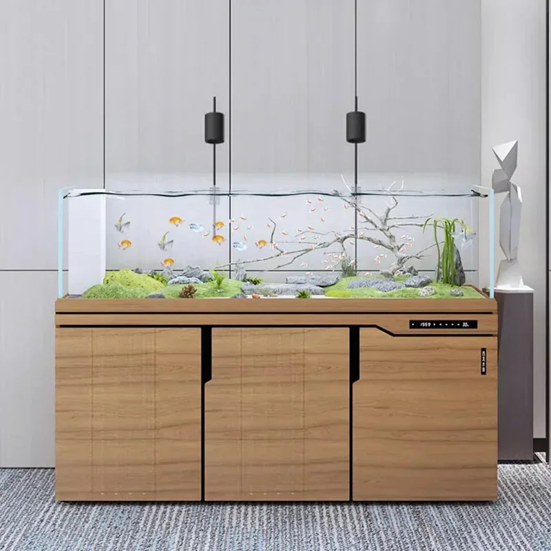 Nordic Stream Aquarium Large Floor-Standing Ultra Clear Glass Eco Self-Cleaning Built-in Cabinet Aquatic Pet Supplies FYFT​