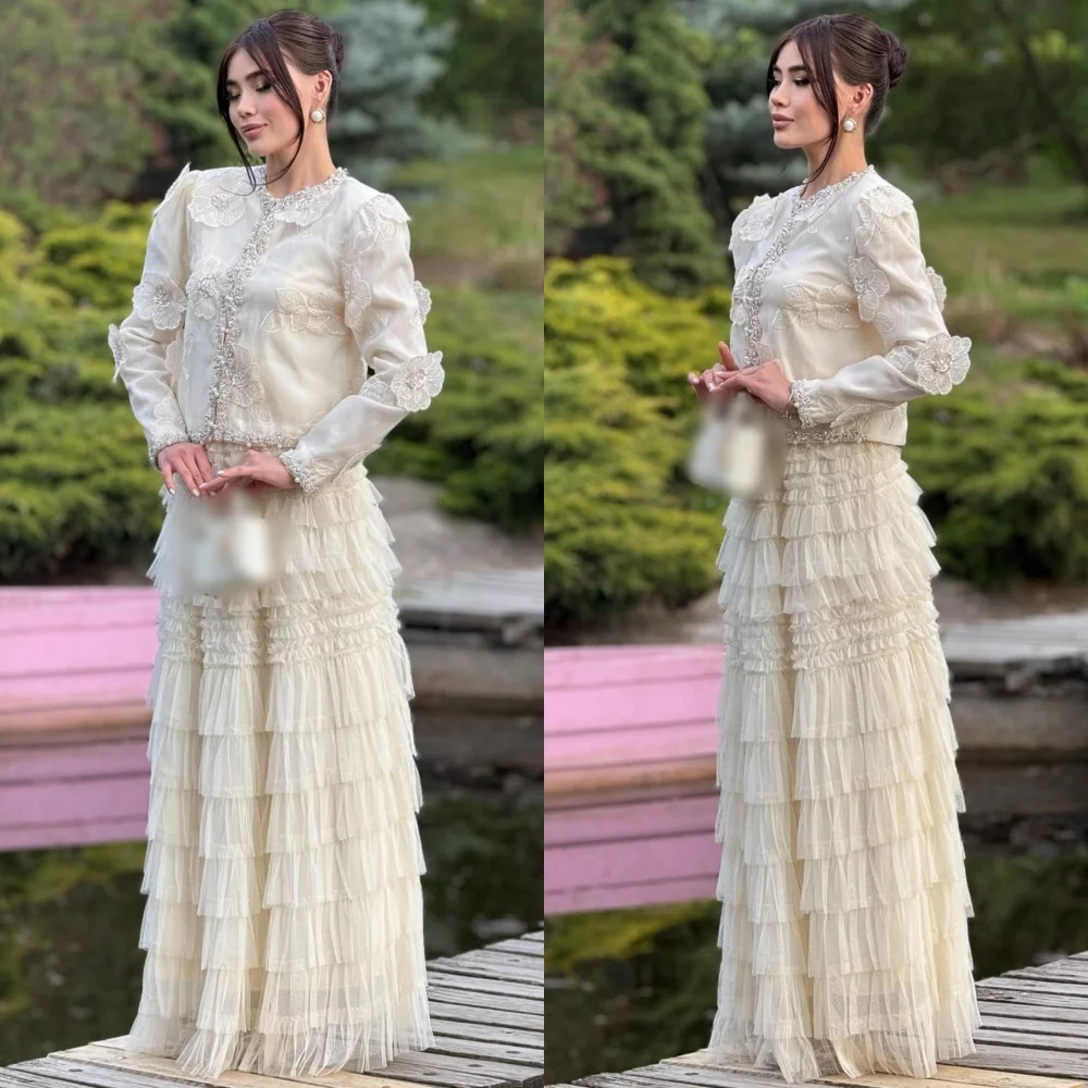 

Customized Modern Style Chiffon Sequined Pleat A-line Scoop Neck Long Dresses Bespoke Occasion Matching
