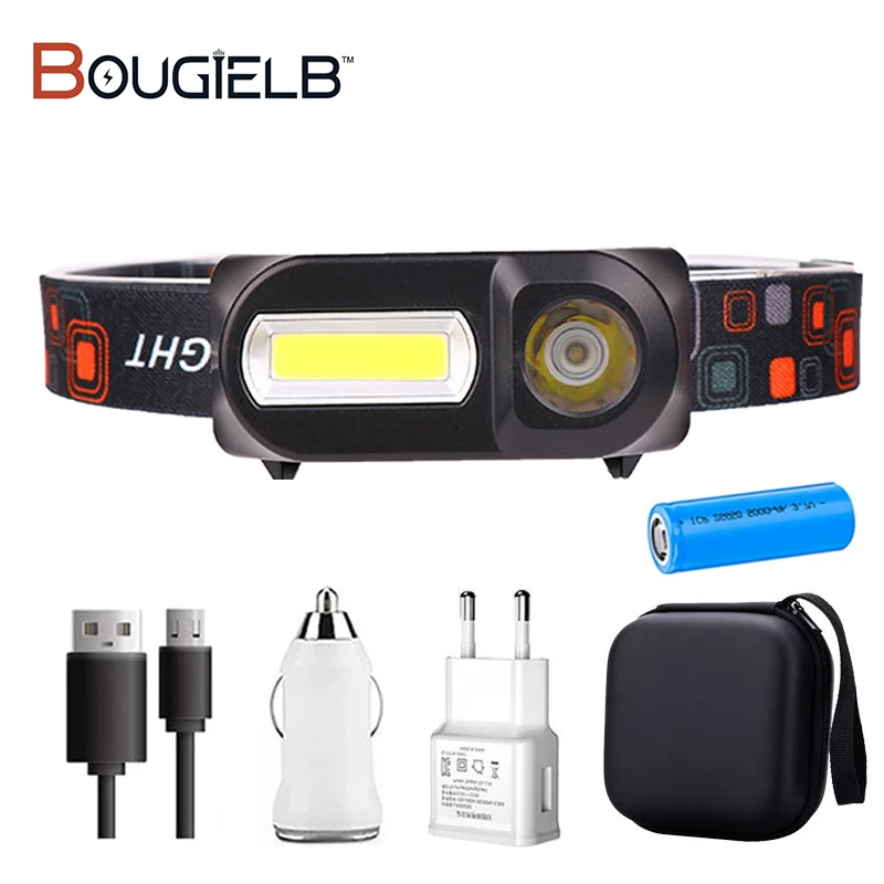 Portable Led Headlamp COB Strobe Headlight 3 Modes UBS Rechargeable 18650 Battery Flahlight For camping hiking running