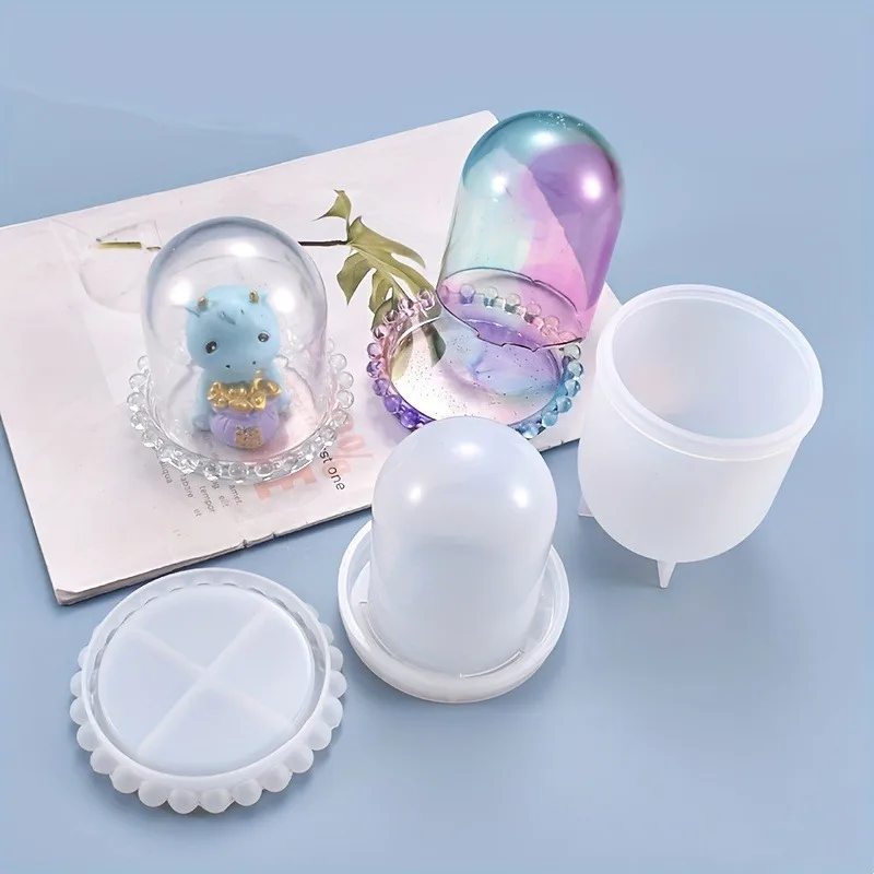 Cloche Bell Shape Storage Jar Display Dome Resin Mold with Base Dice Cup Silicone Mould Set Creative Jewelry Holder Display