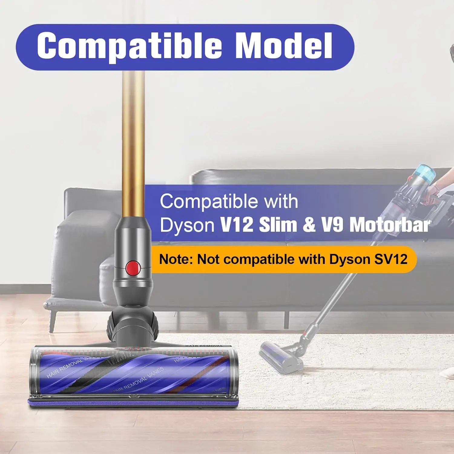 Upgraded  Anti-Tangle Motorbar Replacement Brush Head For Dyson V9 Motorbar / V12 Detect Slim Cordless Vacuum  Floor Attachment