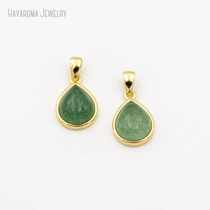 10Pcs Copper Pendant Wholesale Metal Green Stawberry Quartz Jewelry Gold Color Water Drop Shape Teardrop Charms PM53654