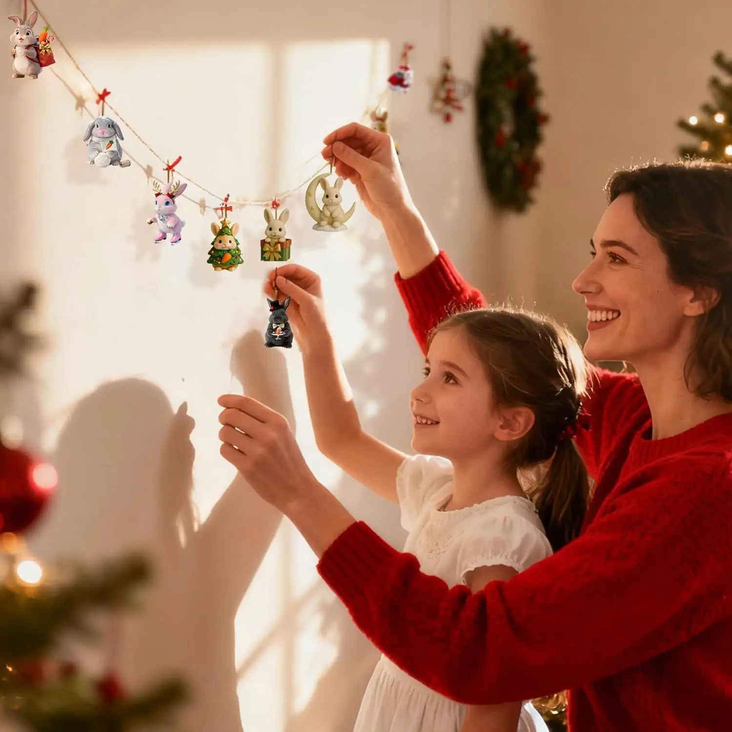 أرنب دافئ على شكل قلب دريم لاند تقويم القدوم 2025 طبعة 24 يومًا من الأكريليك أرنب زخرفة عيد الميلاد العد التنازلي التقويم