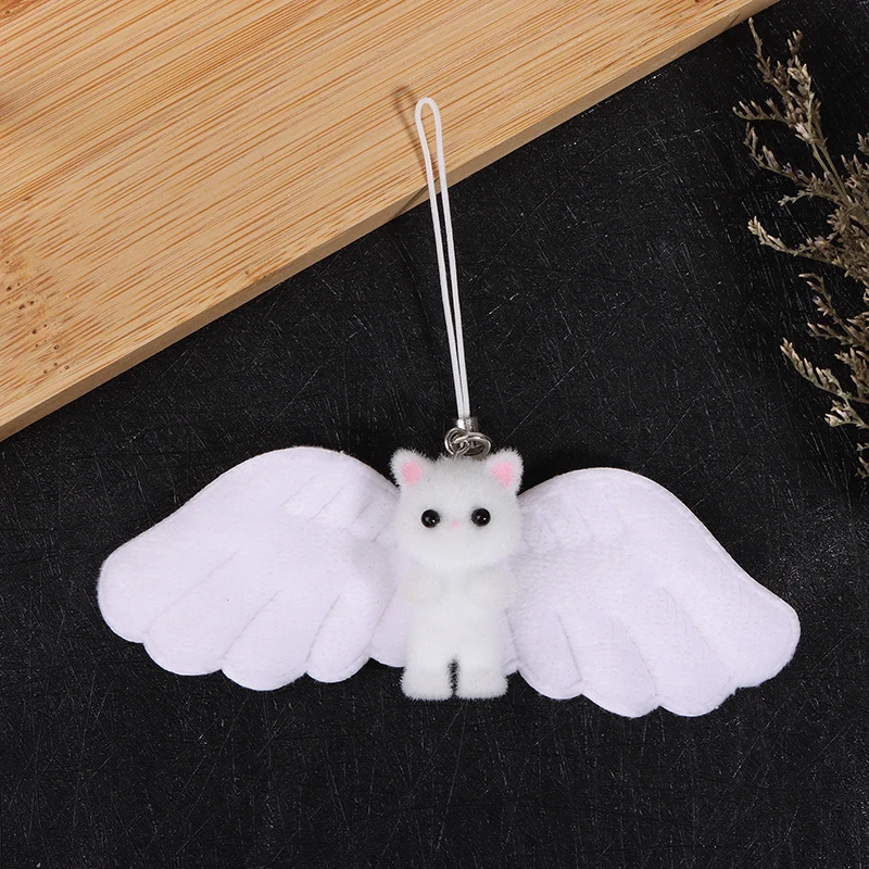 Cartoon Flocking Angel Cat Phone Lanyard Cute Wing Cat Cell Phone Strap Keycord Mobile Phone Chain Accessories