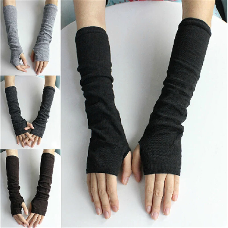 Long Gloves Cotton Arm Warmers For Man Women Gothic Harajuku Knit Warm Mittens Arm Sleeves Trendy Fingerless Arm Warmers