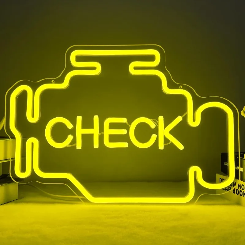 Check Engine Neon Sign Dimmable LED Signs for Man Cave Bedroom Garage Room Auto Repair Shop Neon Wall Decor Gifts for Men