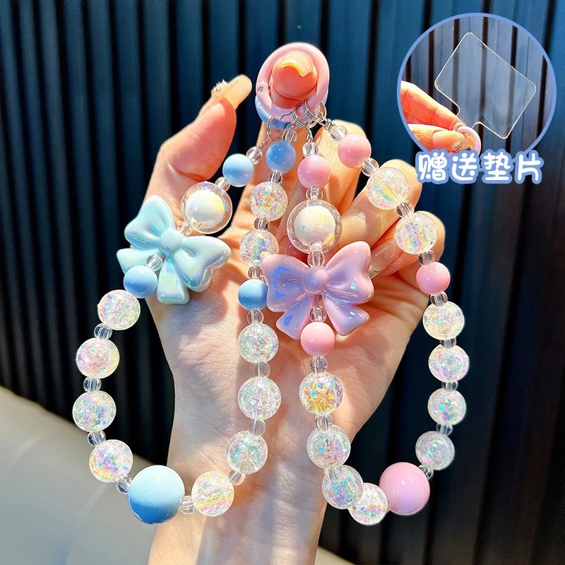 

Luxury Colorful Acrylic Keychain Bowknot Hand Painted Beads W/Card Phone Chain Bag Decoration Pendant Hanging Ornament Gift