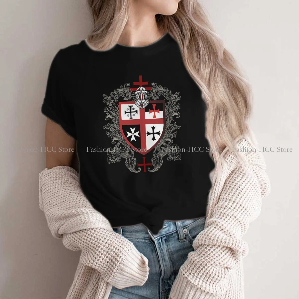 Templar Knight Polyester TShirt for Women Shield Symbol Medieval Emblem Secret Order Soft Leisure Sweatshirts T Shirt Novelty