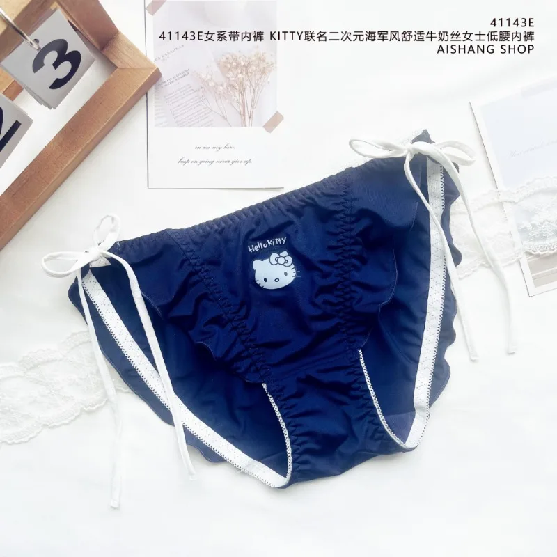 Urocza bielizna Hello Kitty Wygodne majtki sportowe typu stringi z jedwabiu mlecznego dla dziewczynki z niskim stanem, idealne na plażę i do pływania, damskie akcesoria.