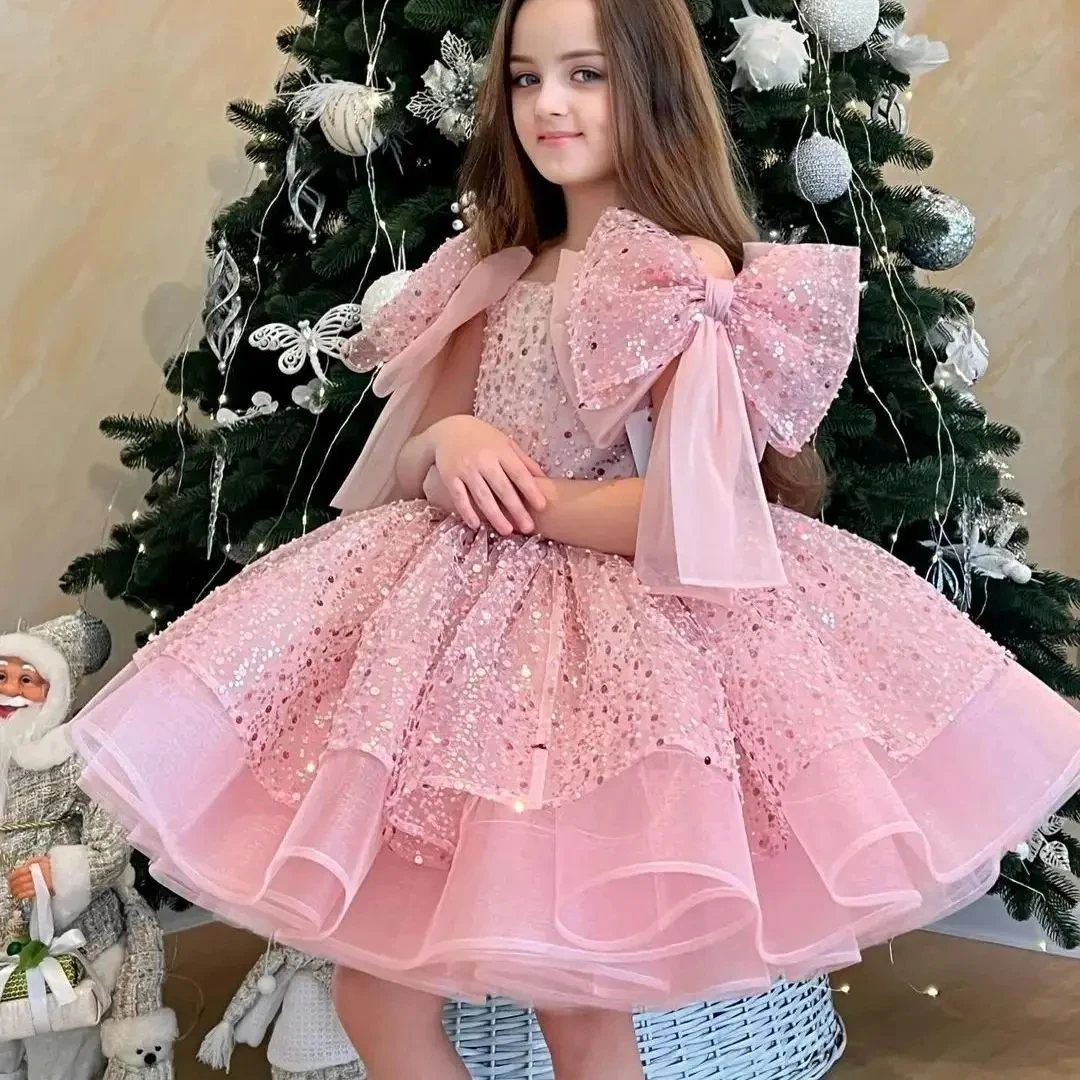 Lujosos vestidos de champán para niñas pequeñas, tul escalonado, vestido de fiesta de cumpleaños, Navidad, Año Nuevo, regalo de 1 a 11 años