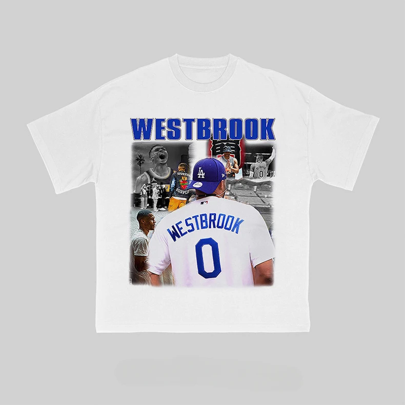 

2025 Lakers Westbrook Star American Casual Printed Short Sleeve Pure Cotton Sports T-shirt Small Neckline Loose Jersey