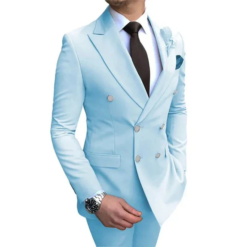 Conjunto de terno monocromático casual trespassado masculino, blazers de casamento, jaqueta, casaco, calças, 13 cores, nova moda