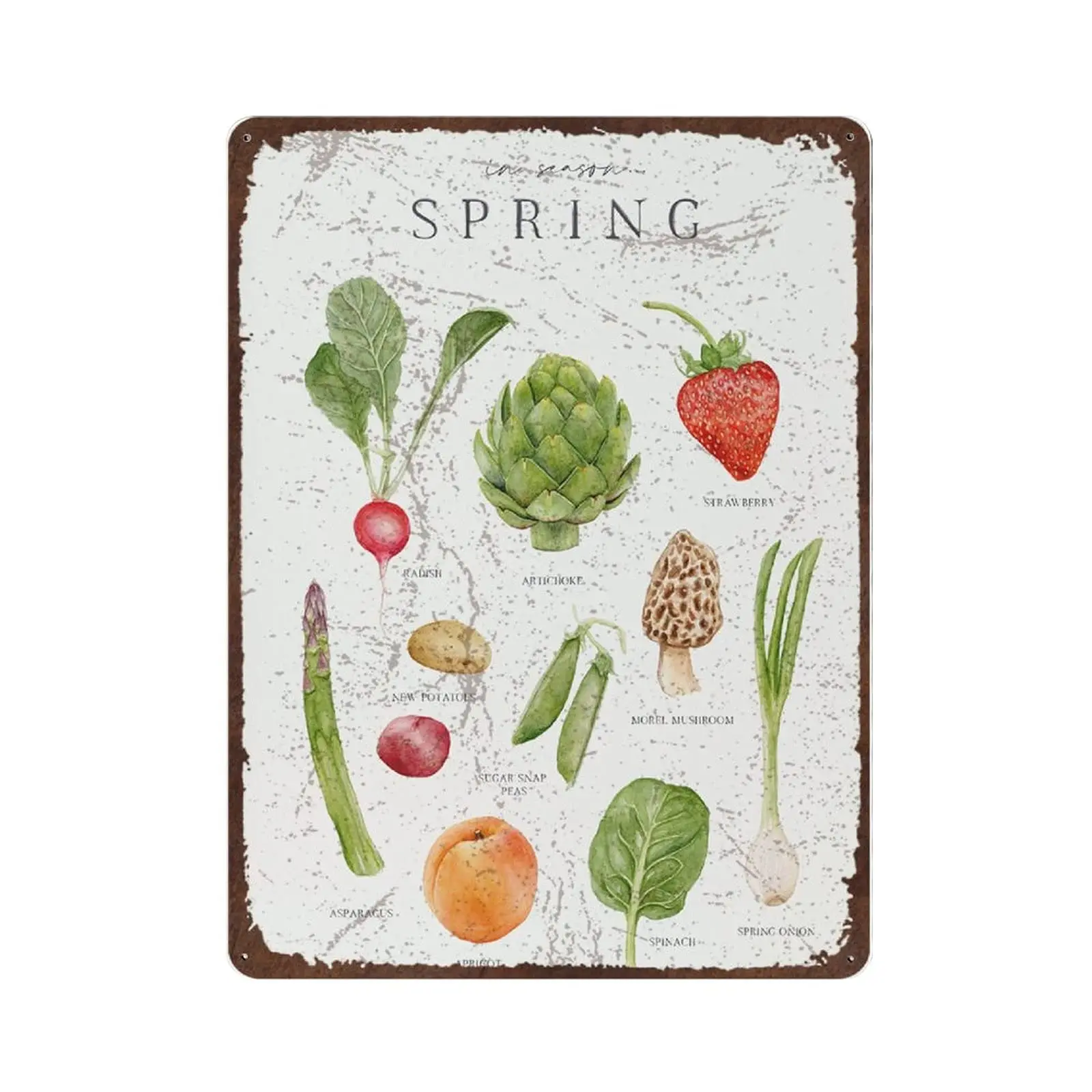 Vintage Tin Sign,Metal Plate Decorative Sign,In Season Spring, Local Seasonal Produce Chart, Seasonal Food, Kitchen Art ,Iron Wa