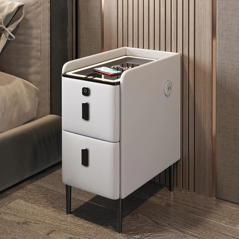 

Extremely narrow intelligent bedside cabinet, small and multifunctional with lock, solid wood, simple and luxurious,