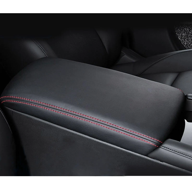 مسند الذراع غطاء وحدة التحكم المركزية مسند الذراع صندوق الوسادة لمازدا 3 2019 2020 جلد صناعي (أسود مع خط أحمر)